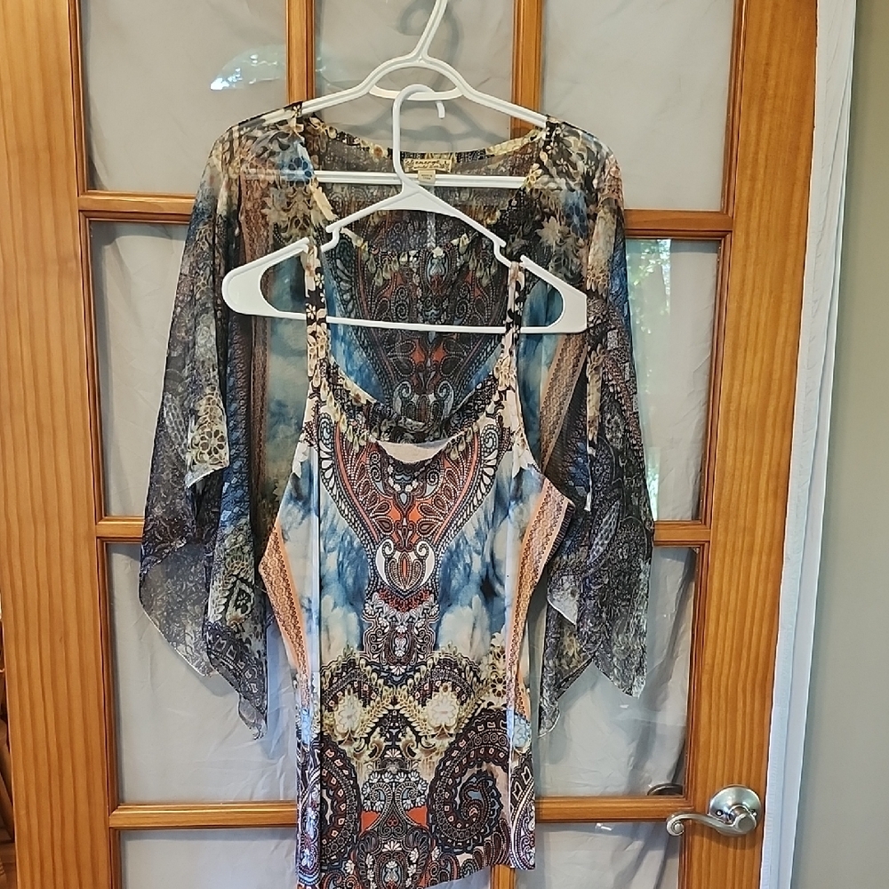 Patterned Women's Top with Sheer Overlay